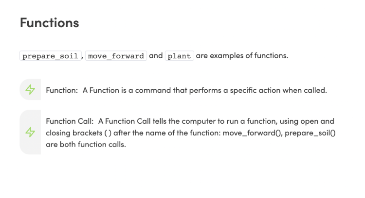 A theory slide with the definition of a function and function call